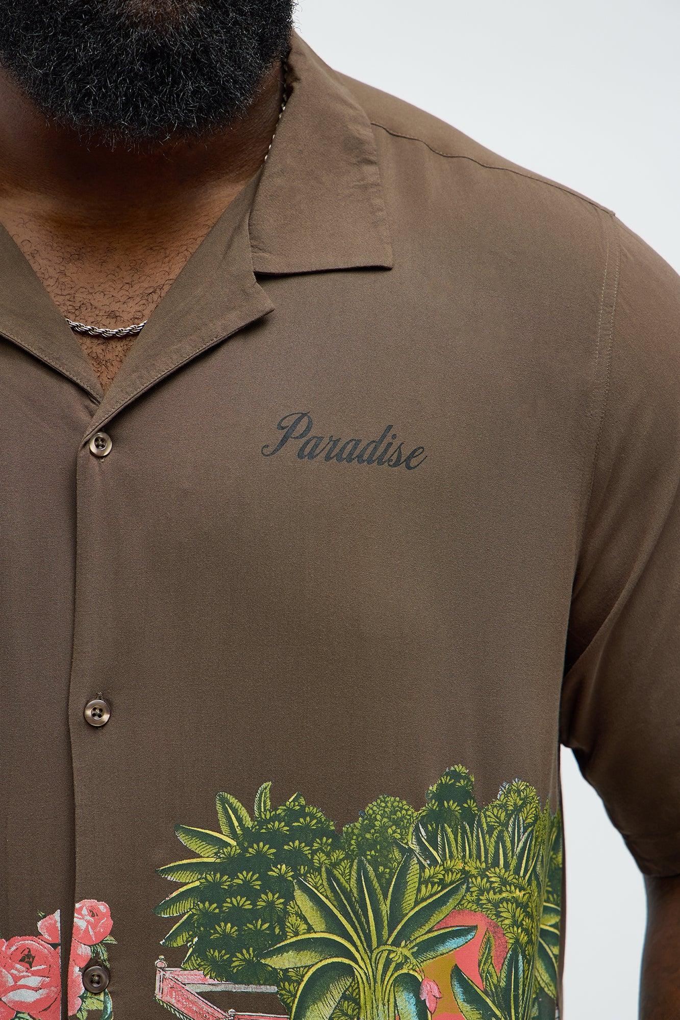 Paradise Set Short Sleeve Button Up Shirt - Brown Male Product Image