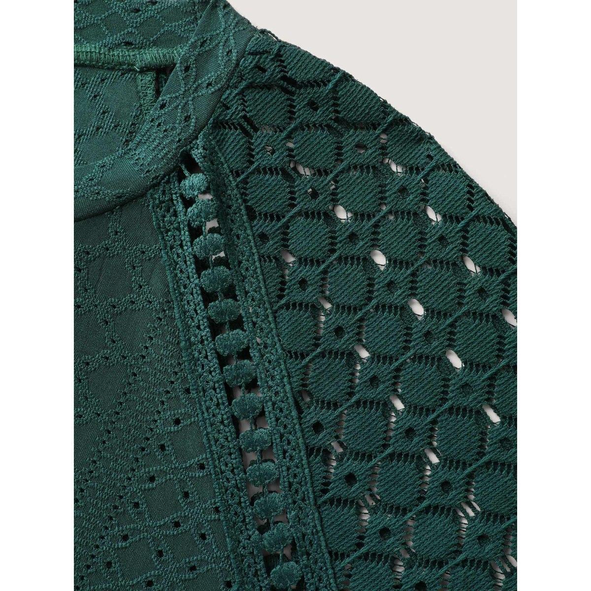 Plus Size Eyelet Trim Lace Cut-Out Solid T-Shirt Cyan Women Leisure Round Neck Casual T-shirts BloomChic 22-24/3X Product Image