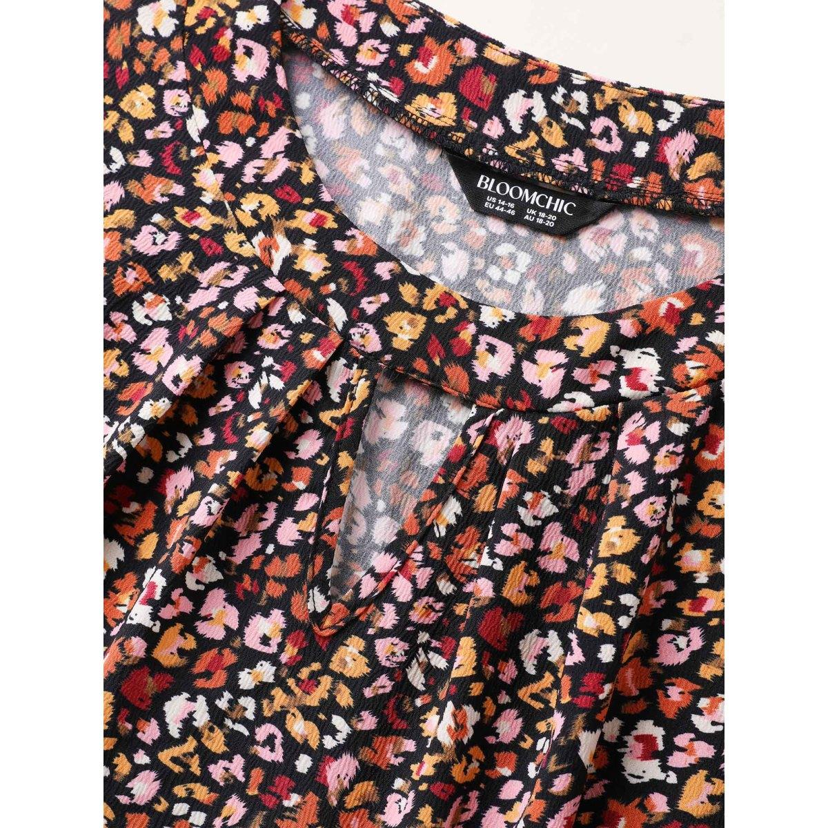 Plus Size Floral Waist Tie Cut-Out Midi Dress Black Women Pleated Round Neck Short sleeve Curvy BloomChic 12/L Product Image