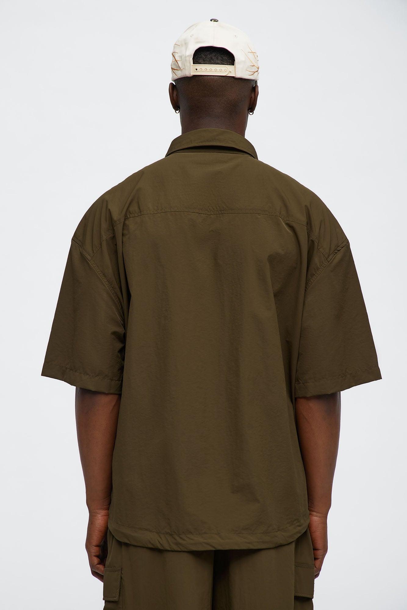 Oversized Philip Nylon Button Up Shirt - Olive Male Product Image