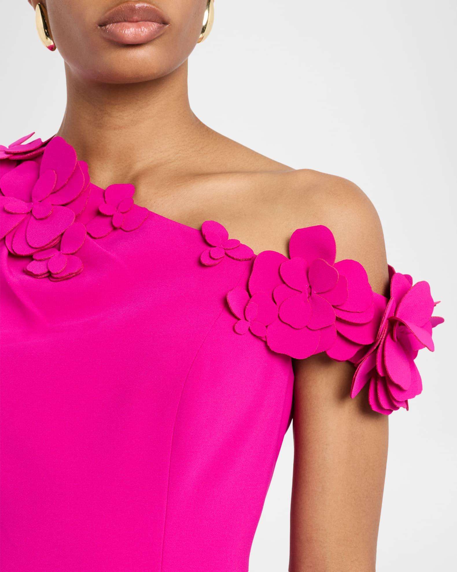 One-Shoulder Floral Applique Crepe Dress Product Image
