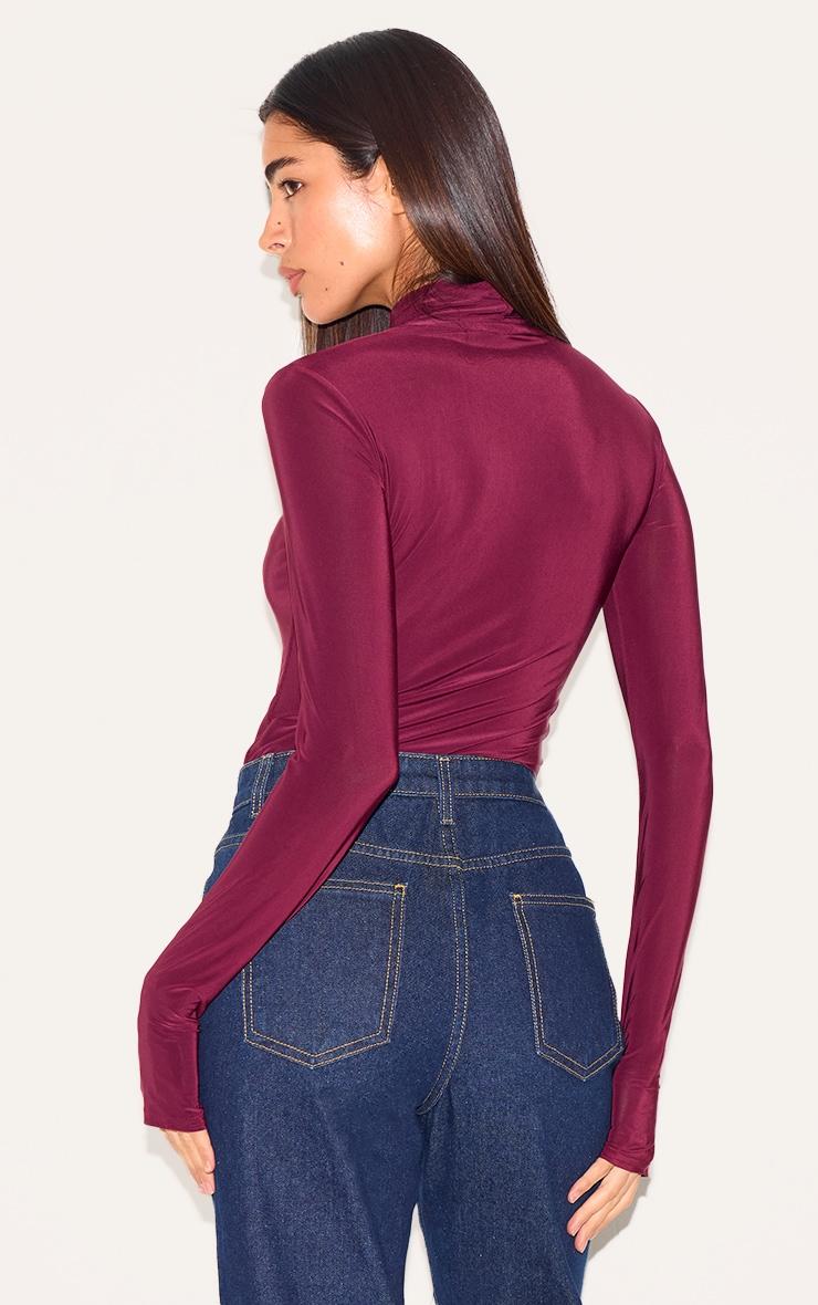 Plum Slinky High Neck Thumb Detail Long Sleeve Top Product Image