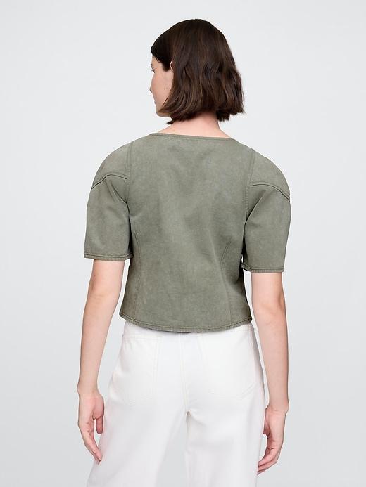 Denim Barrel-Sleeve Crop Shirt Product Image