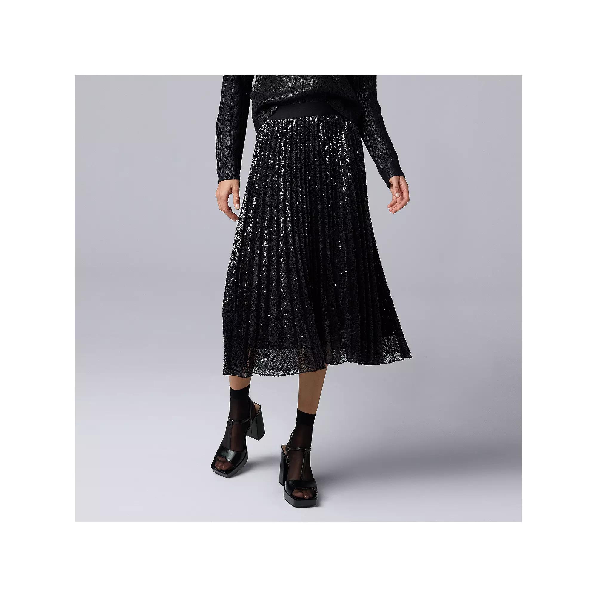 Petite Simply Vera Vera Wang Pleated Sequin Midi Skirt, Women's, Size: XXL Petite, Black Sequin Product Image