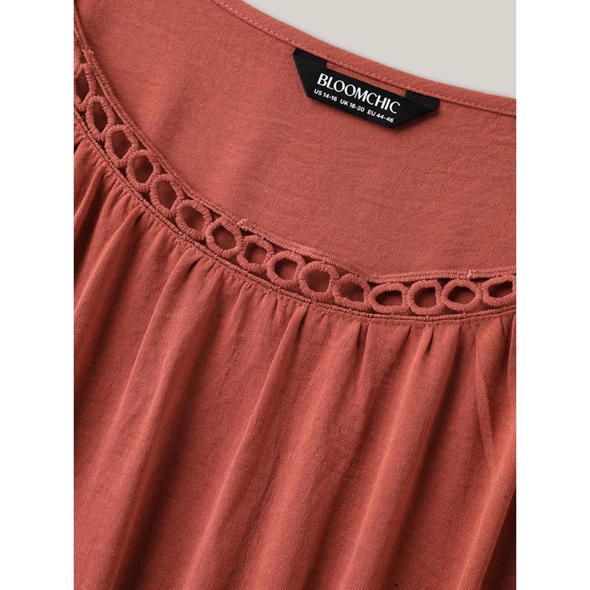 Plus Size Lace Waist-Tie Pockets Midi Dress Salmon Women Belted Round Neck Elbow-length sleeve Curvy BloomChic 22-24/3X Product Image