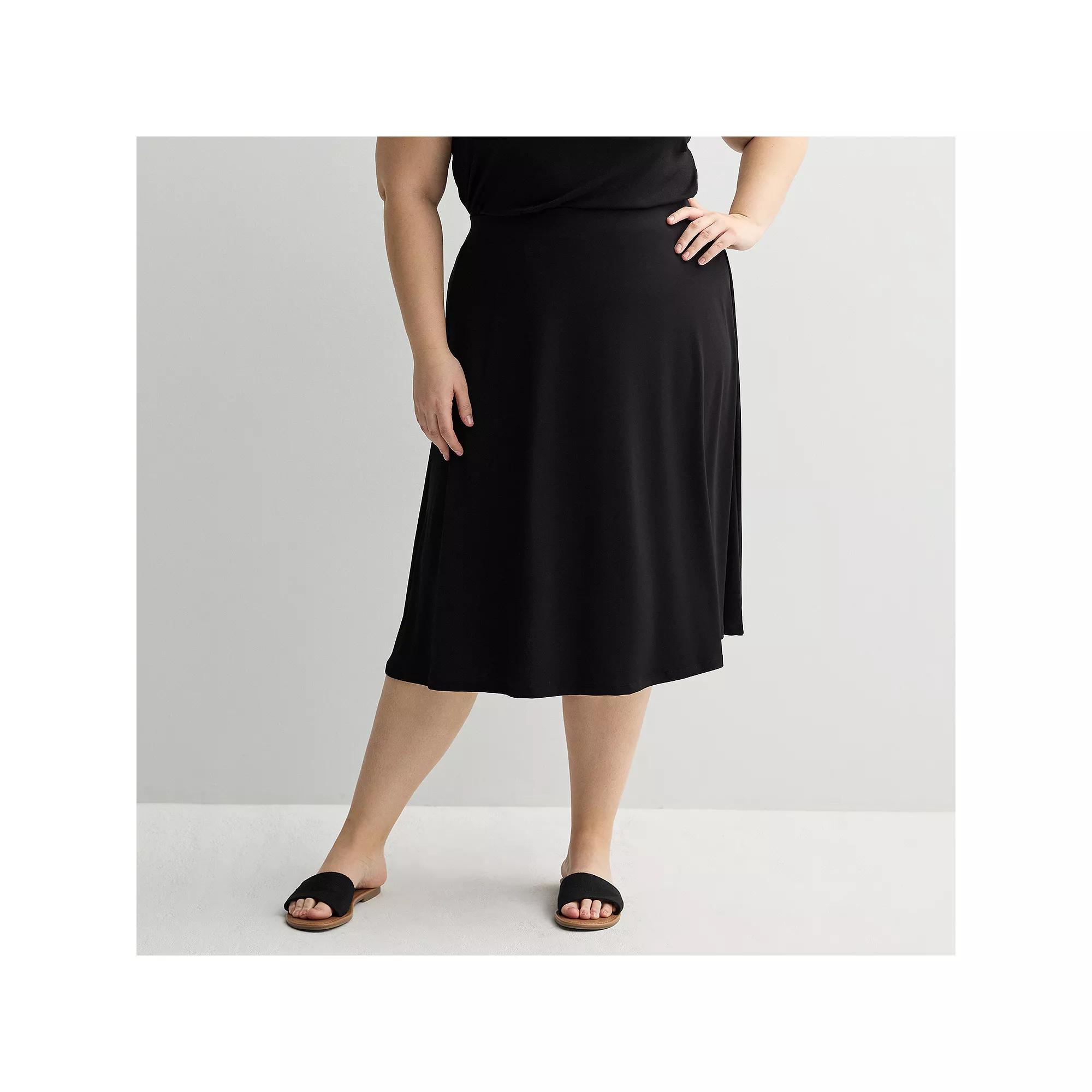 Plus Size Nine West Knit Midi Skirt, Women's, Size: 2XL, Mineral Black Product Image