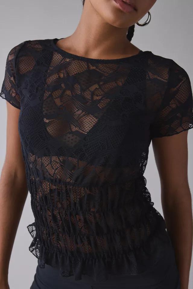 Kimchi Blue Miley Sheer Lace Smocked Crop Top Product Image