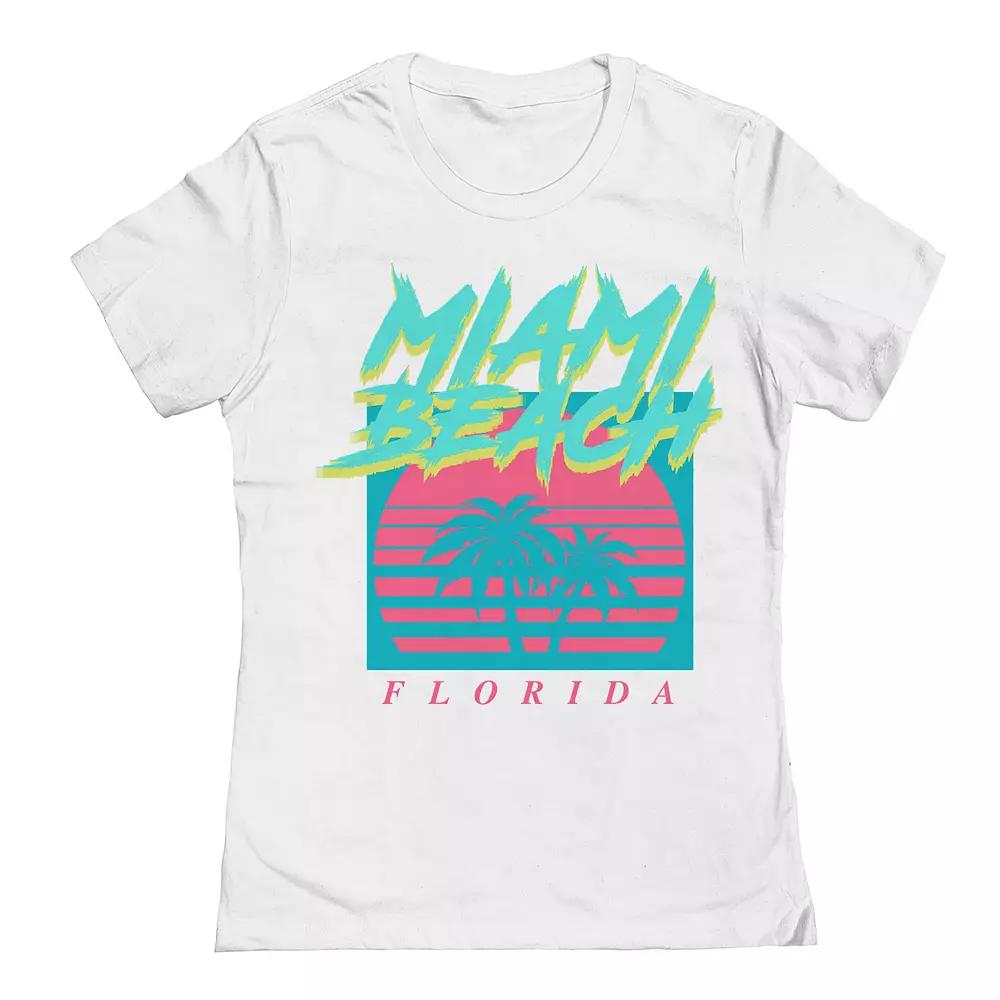 Junior's Miami Beach Florida Womens Graphic Tee, Girl's, Size: Large, White Product Image