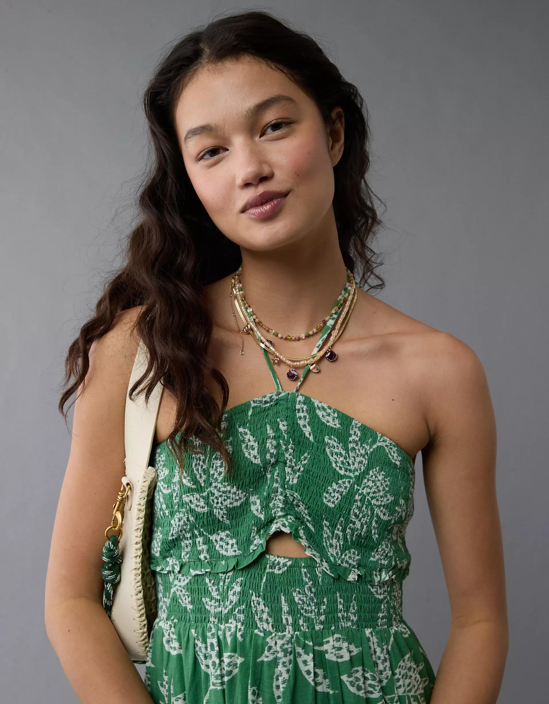 AE Halter Cut-Out Smocked Midi Dress Product Image