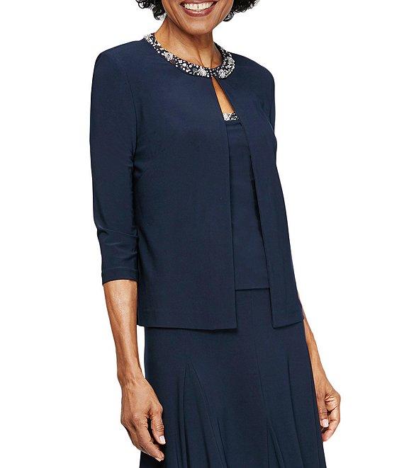 Alex Evenings Beaded 3/4 Sleeve Scoop Neck 2-Piece Jacket Dress Product Image