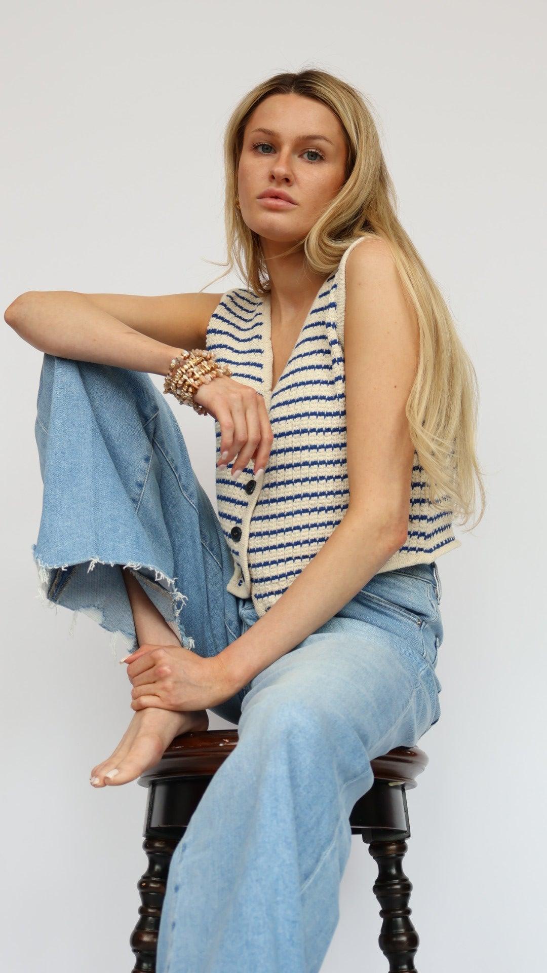 Emerson V-Neck Stripped Knit Vest Product Image