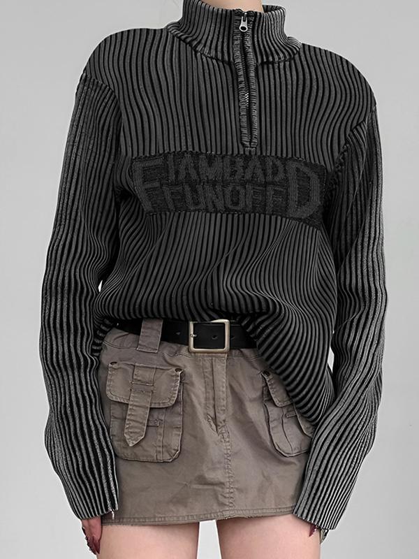 Street Letter Jacquard Half Zip Mock Neck Sweater Product Image