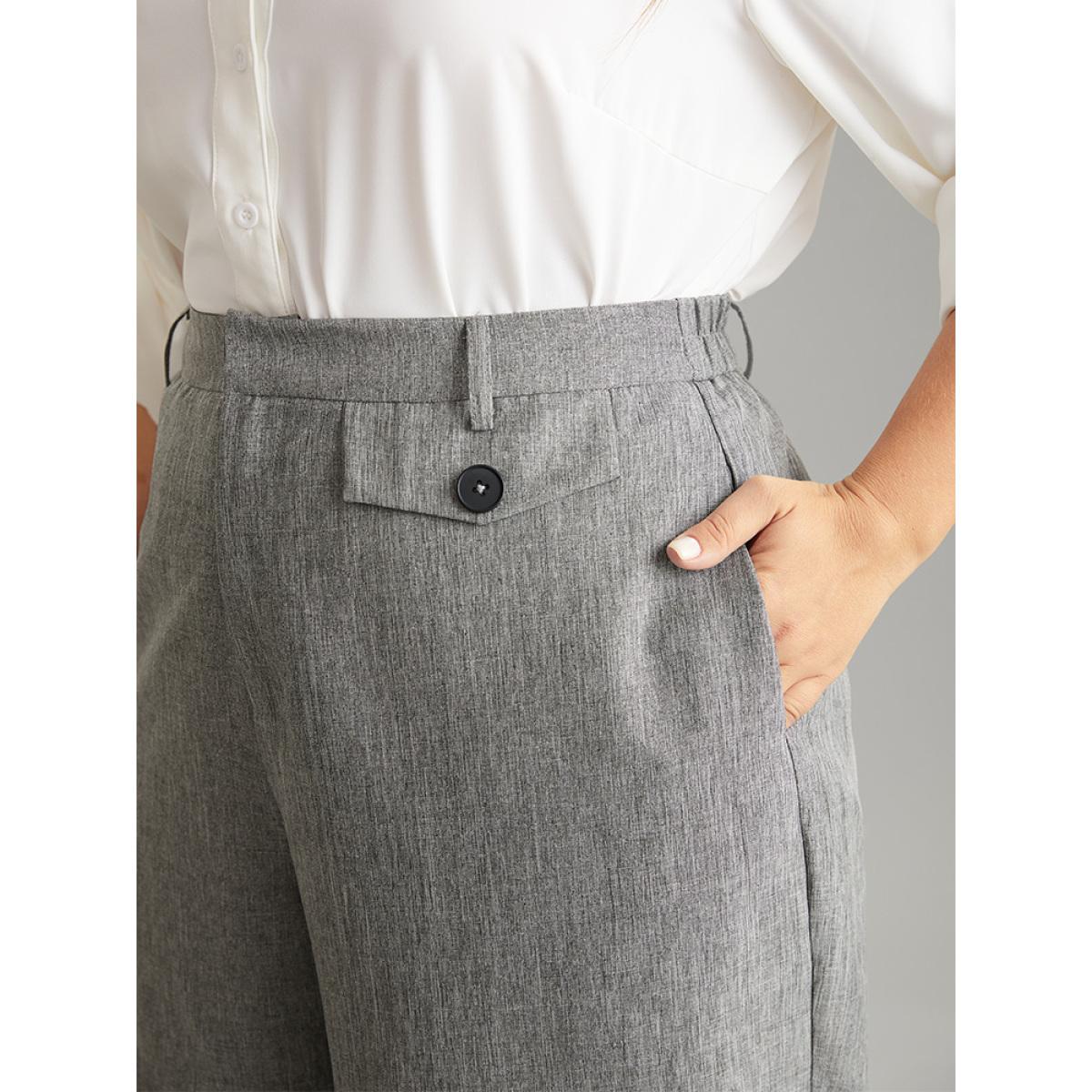 Plus Size Heather Flap Detail Elastic Waist Wide Leg Pants Women DarkGray Office Wide Leg High Rise Work Pants BloomChic 22-24/3X Product Image
