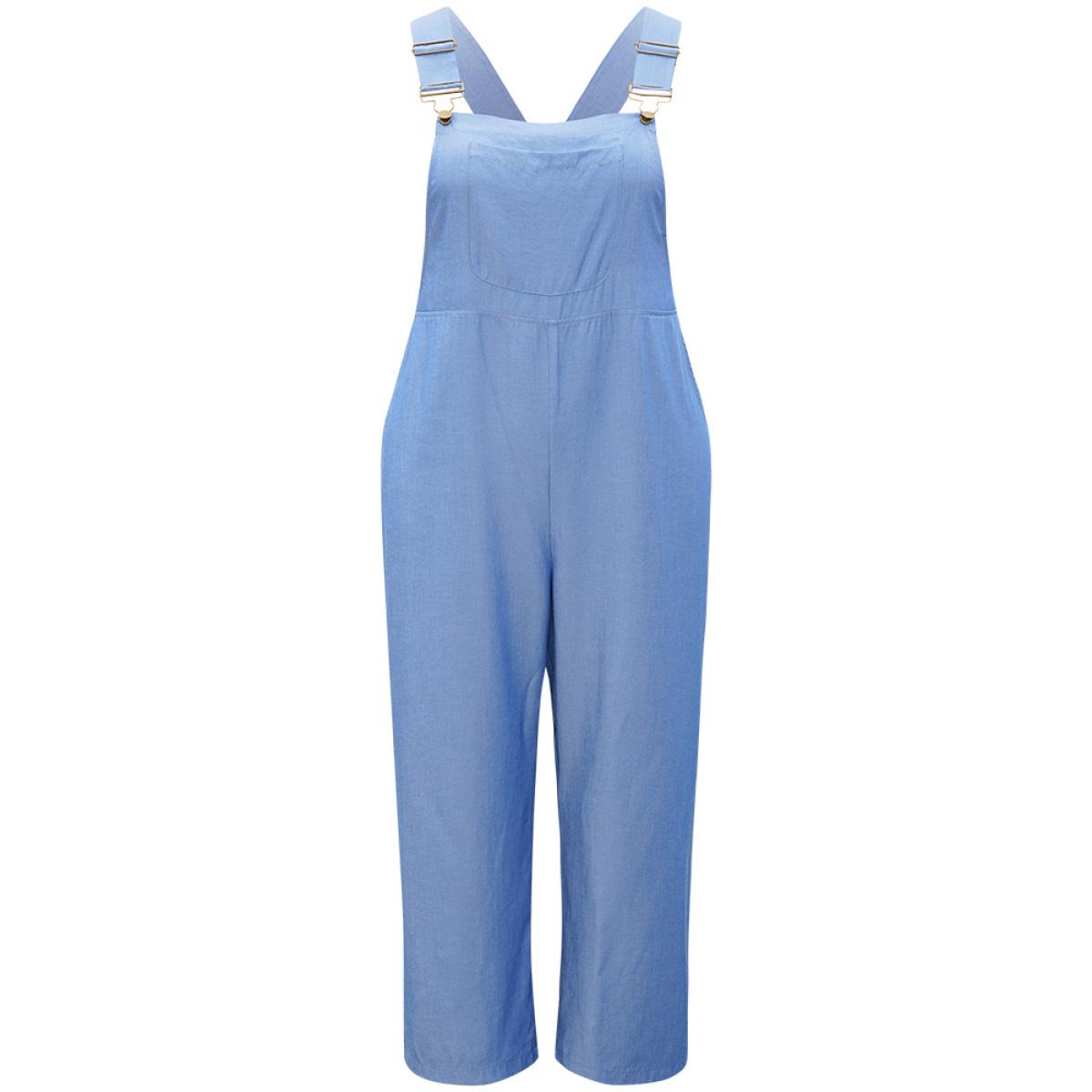 Plus Size Stone Solid Patched Pocket Gathered Overall Jumpsuit Women Casual Sleeveless Spaghetti Strap Dailywear Loose Jumpsuits BloomChic 18-20/2X Product Image