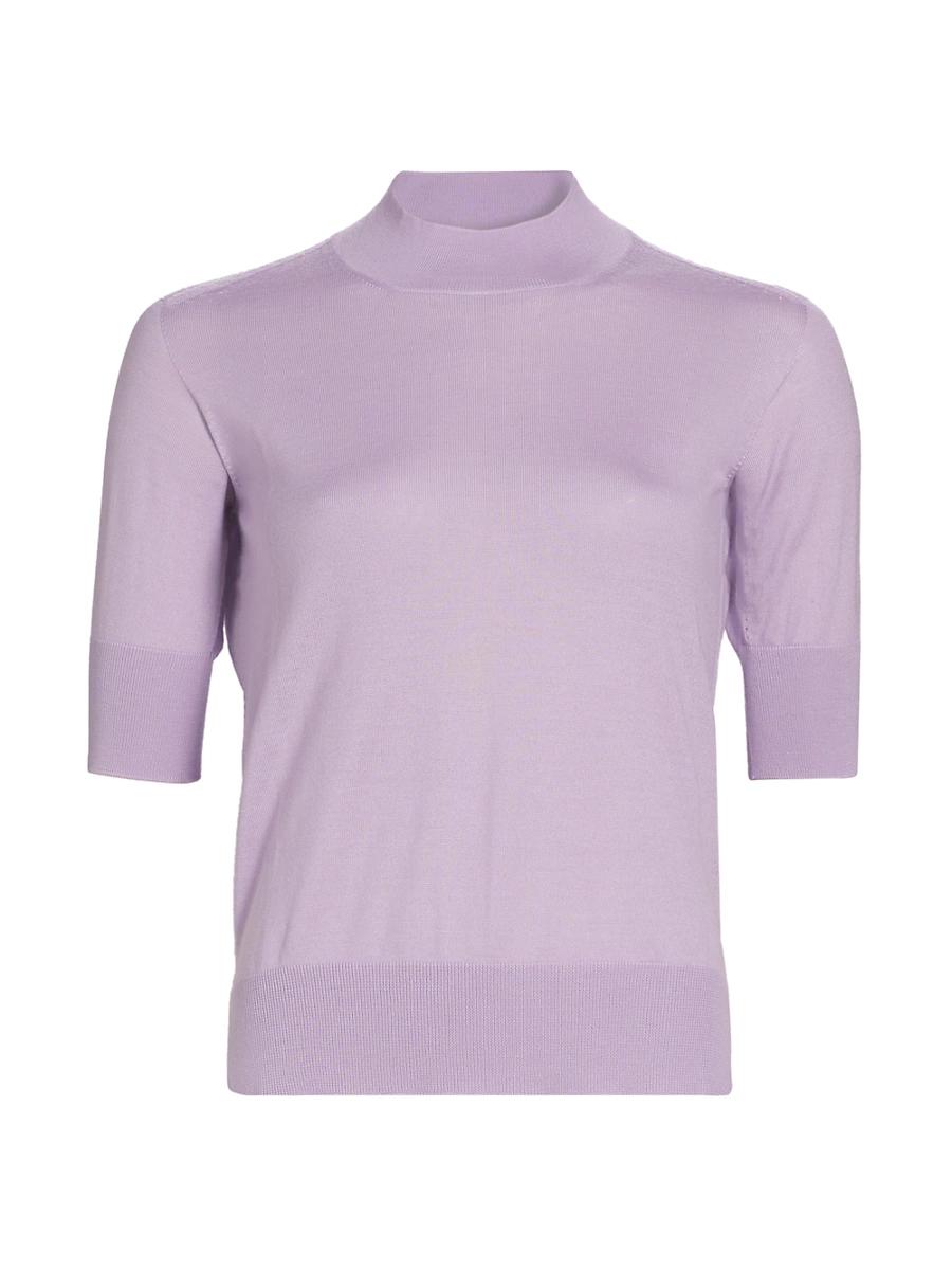 Womens Wool-Cashmere-Blend Rib-Knit Trim Top Product Image