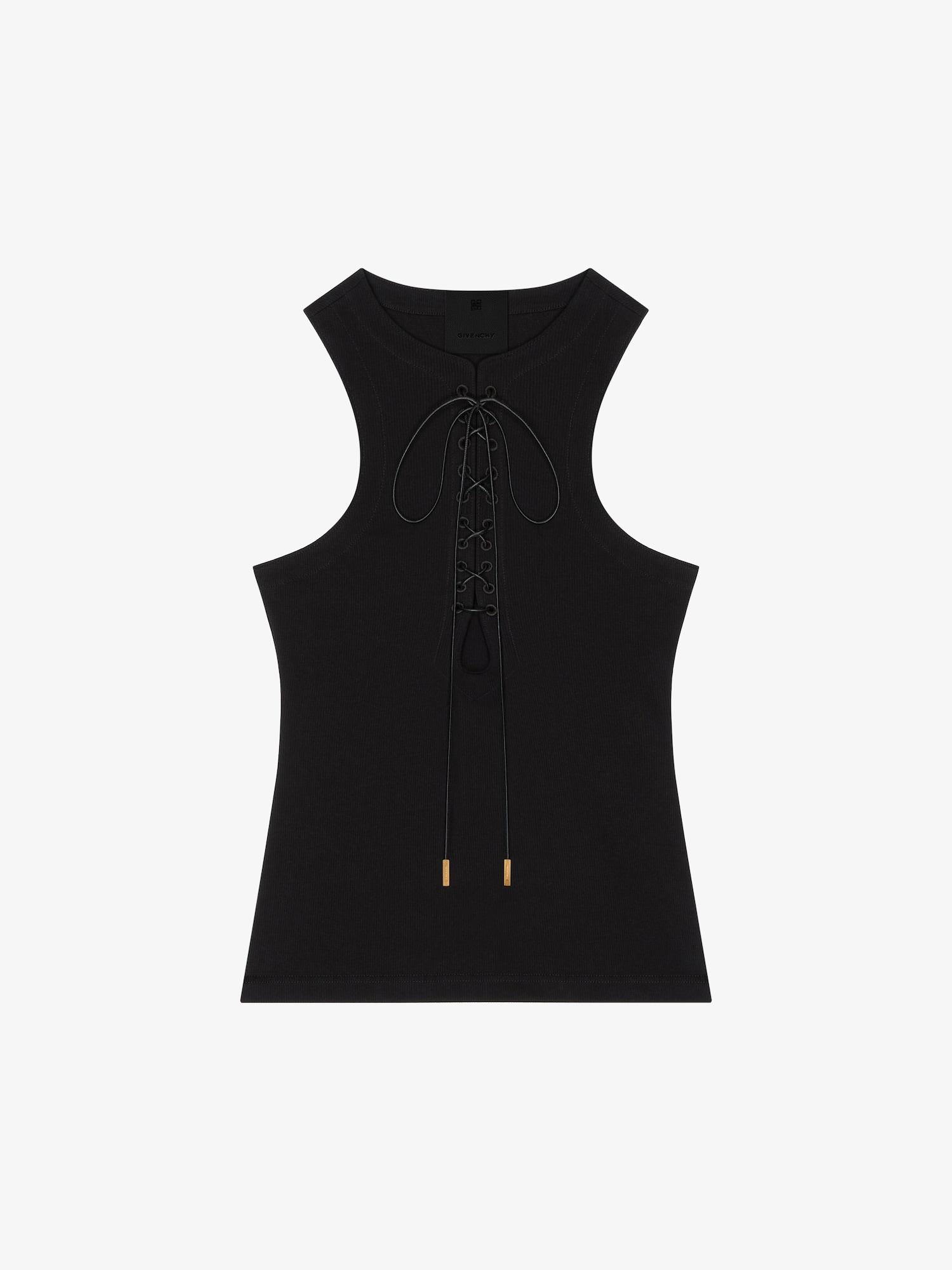 Slim fit tank top in cotton with laces and 4G detail Product Image