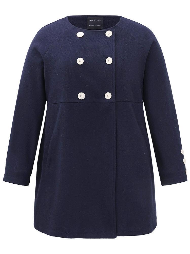 Solid Button Detail pocket Coat Female Product Image