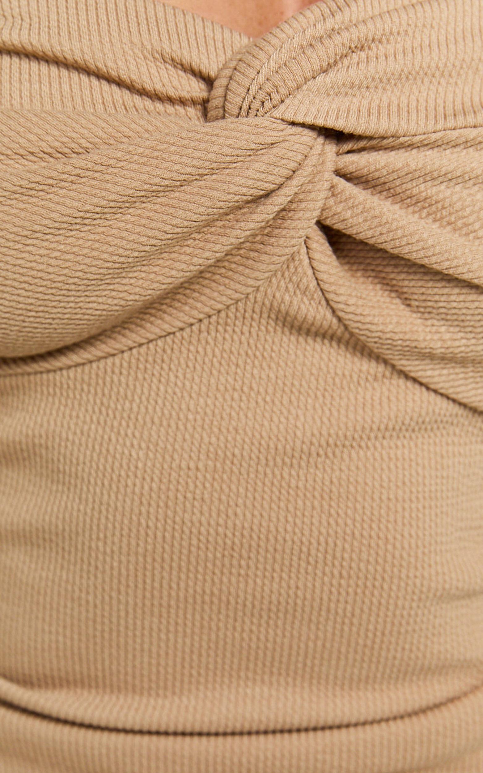Jelena Top - Jersey Strapless Twist Front Top in Tan Product Image