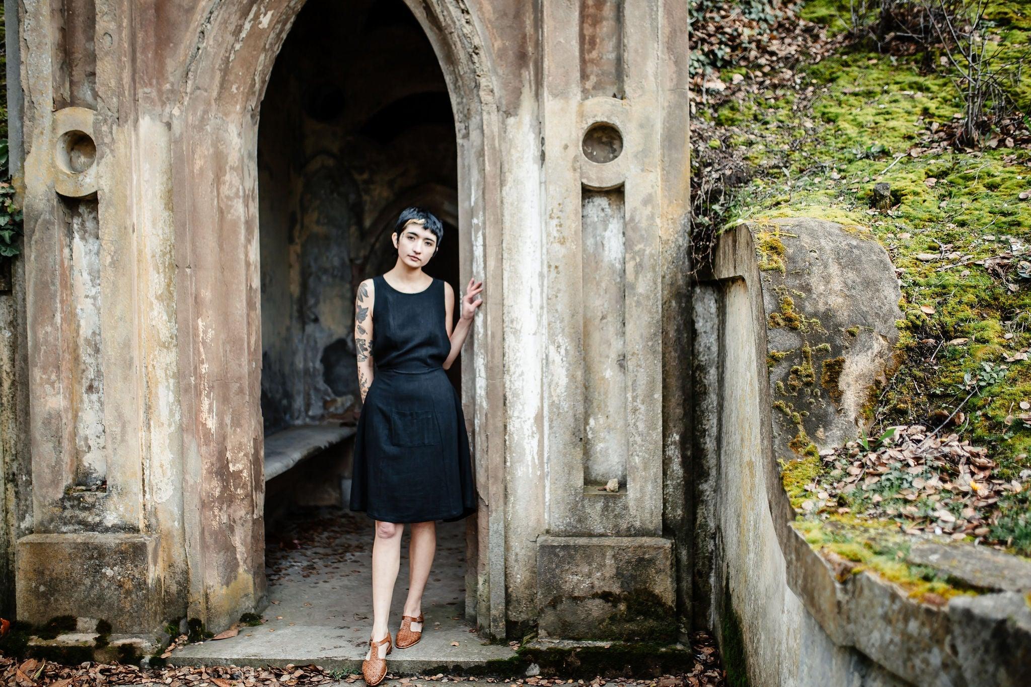 Tia Dress in Black Linen Product Image