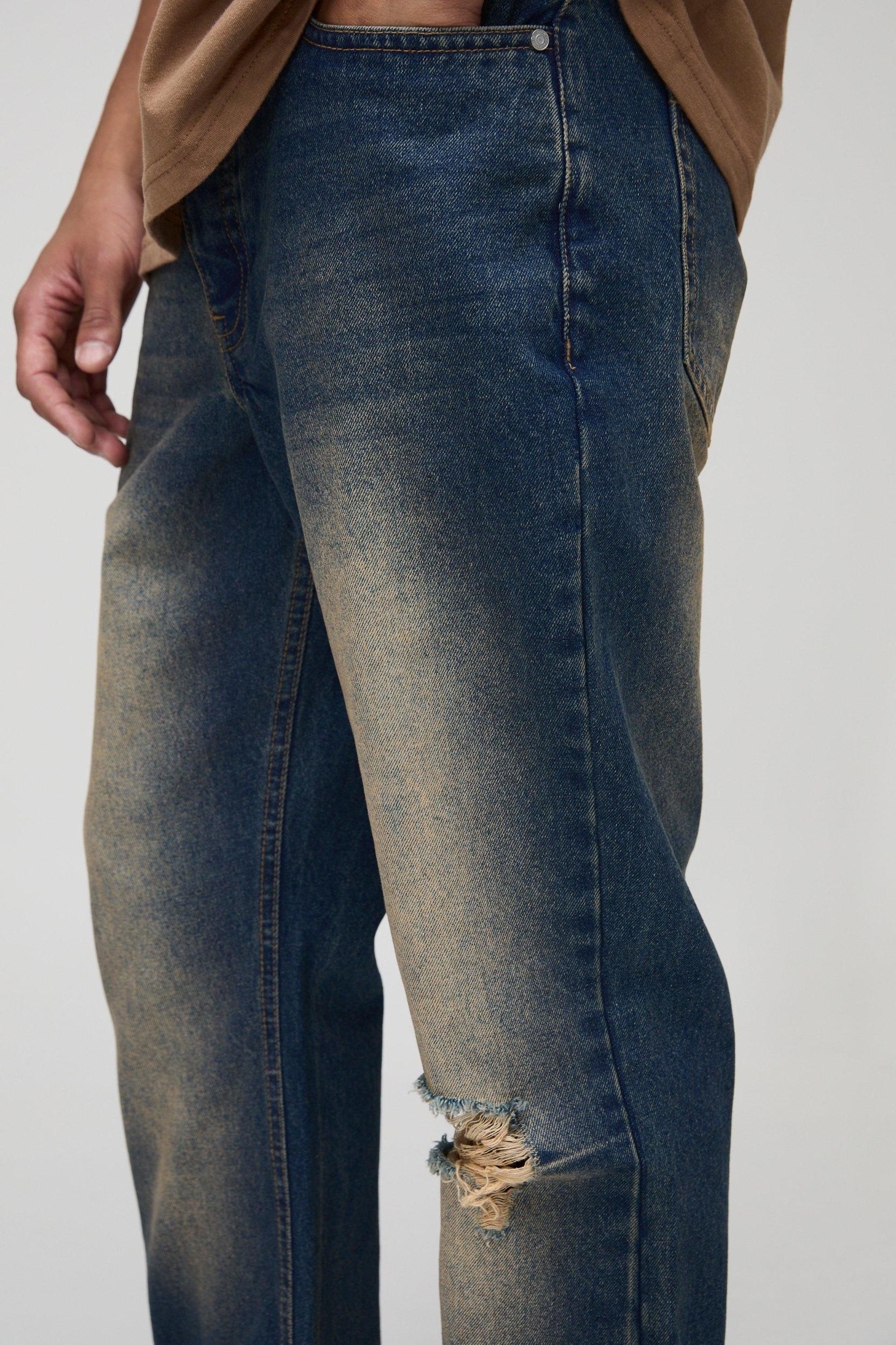 Relaxed Flared Washed Ripped Knee Jeans | boohooMAN USA Product Image