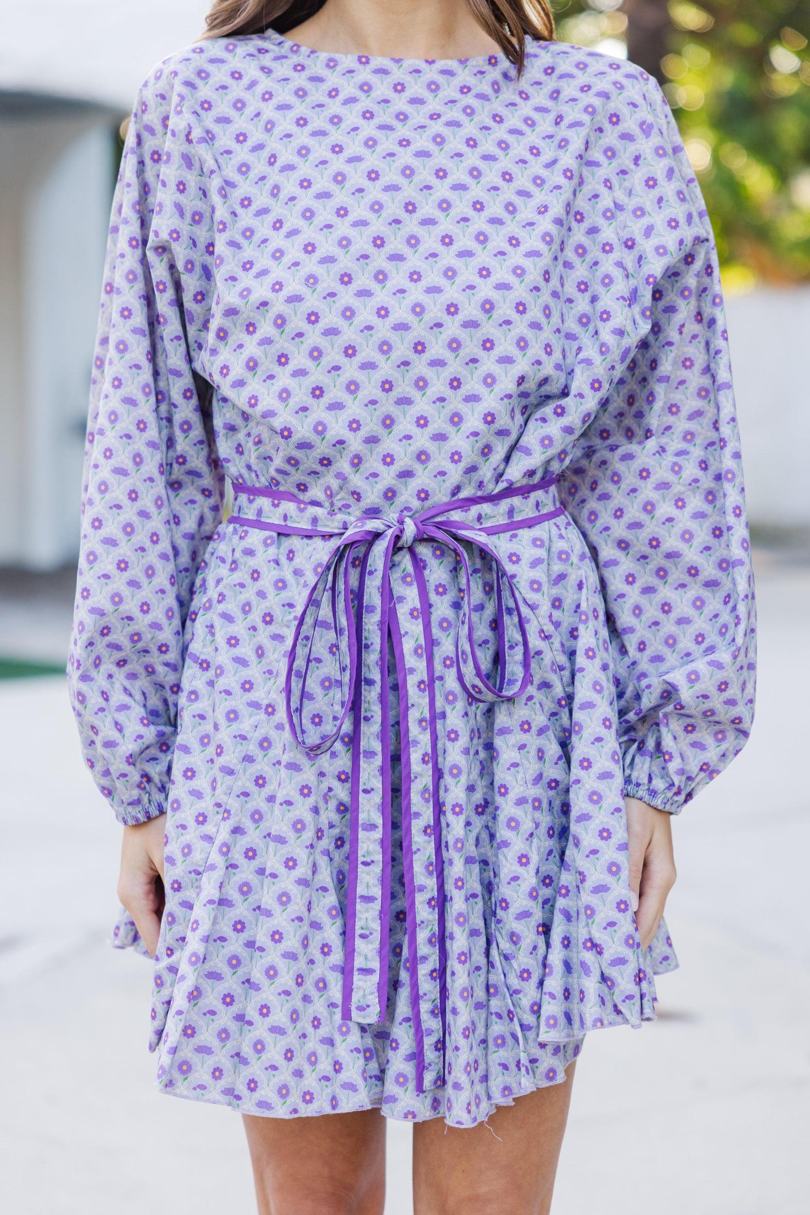 Stay Close Lavender Purple Medallion Tied Waist Dress Female Product Image