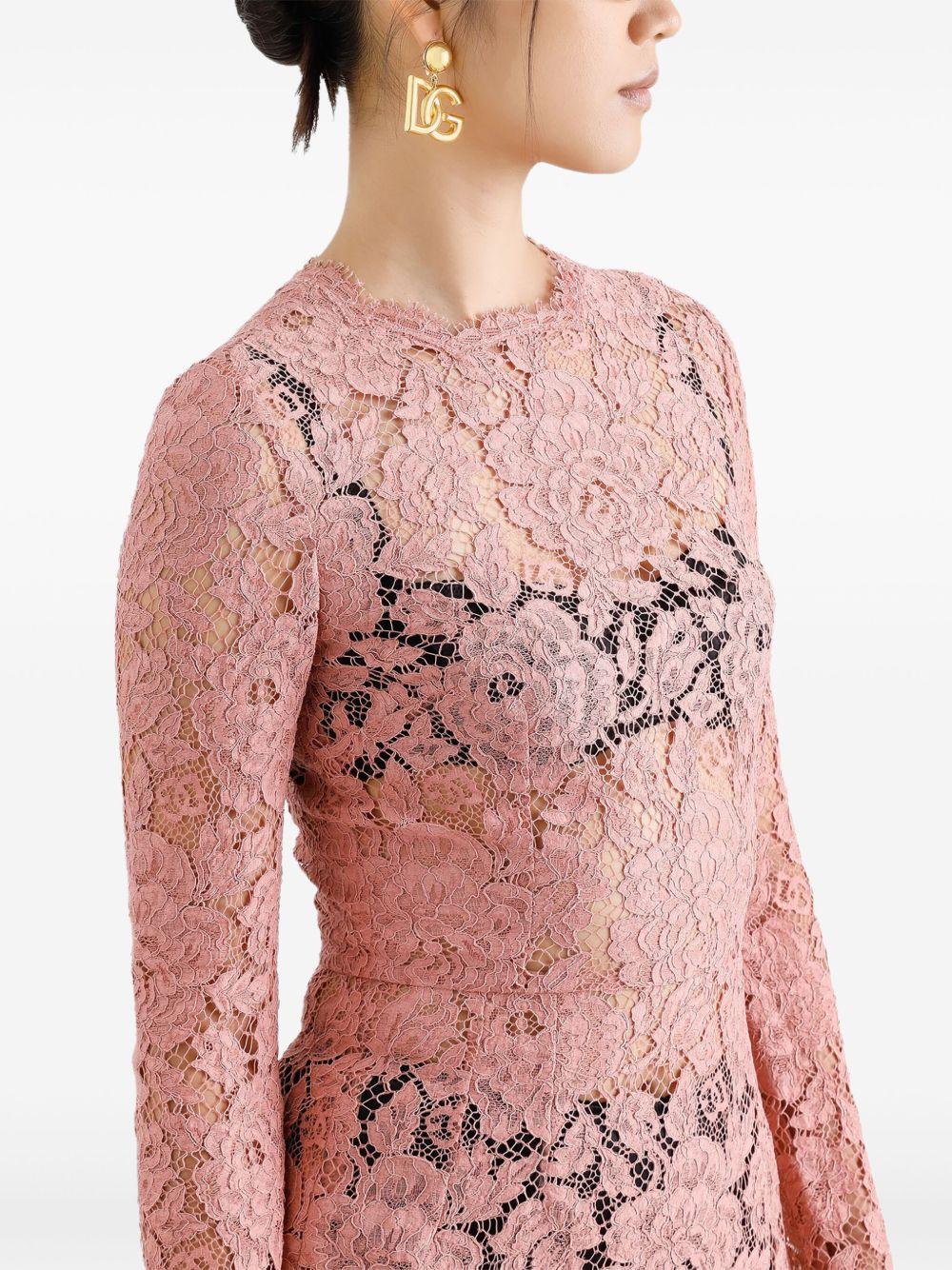 DOLCE & GABBANA Pink Lace Tube Longuette Dress Product Image