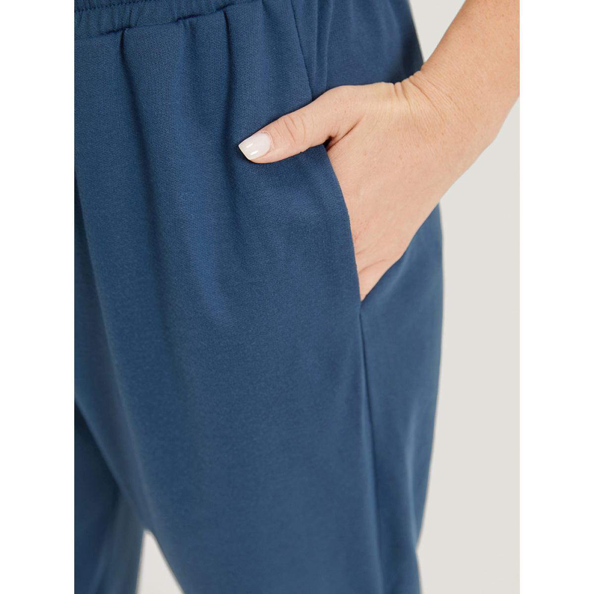 Solid Pocket Drawstring Hem Elastic Waist Sweatpants Aegean Plus Size Women Casual Dailywear Plain 30/6X Bloomchic Product Image