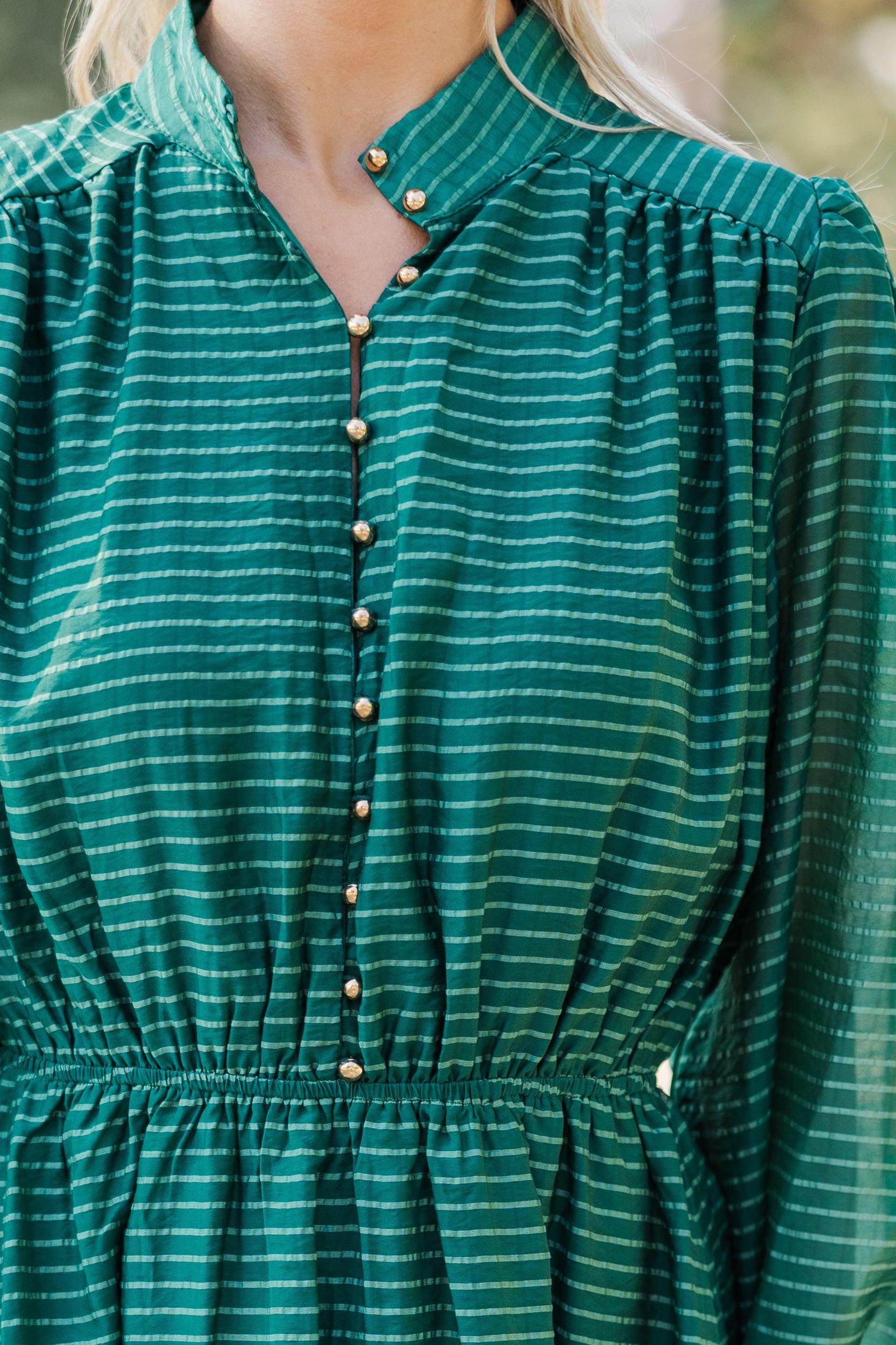 Great Days Ahead Hunter Green Striped Dress Female Product Image