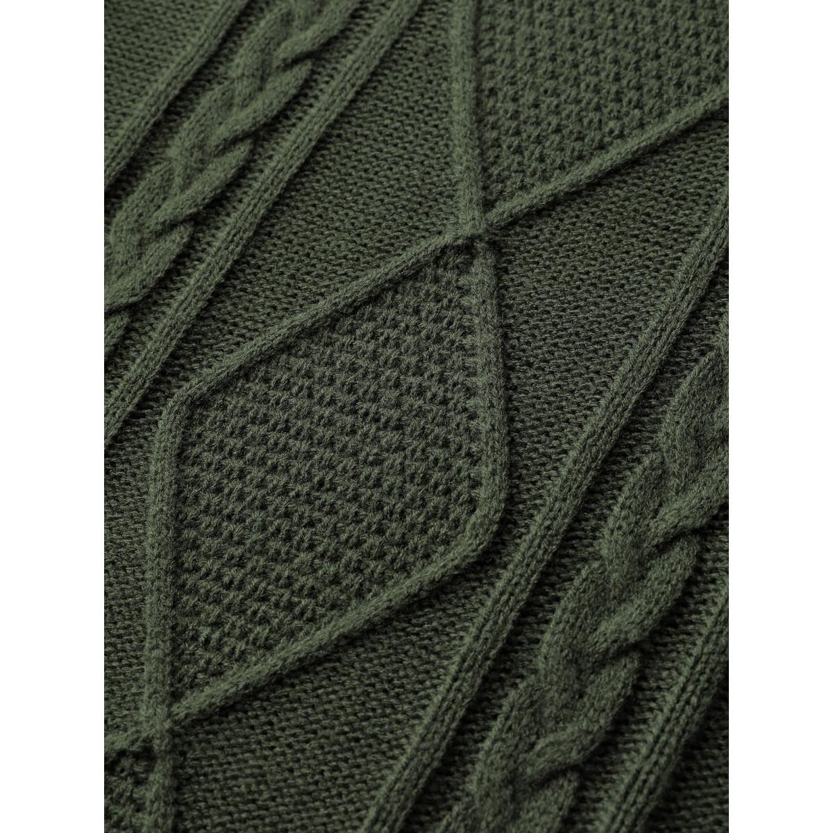 Plus Size CableKnit Balloon Sleeve V-Neck Pullover ArmyGreen Women Leisure Loose Long Sleeve V-neck Casual Pullovers BloomChic 30/6X Product Image