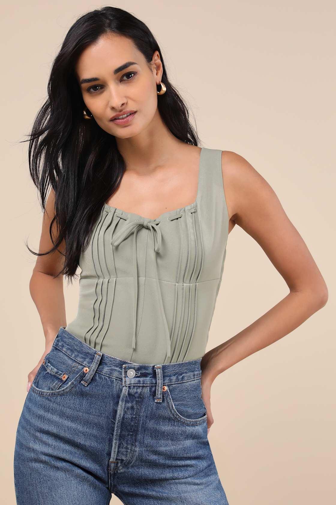 Kessa Olive Green Bustier Tank Top Product Image