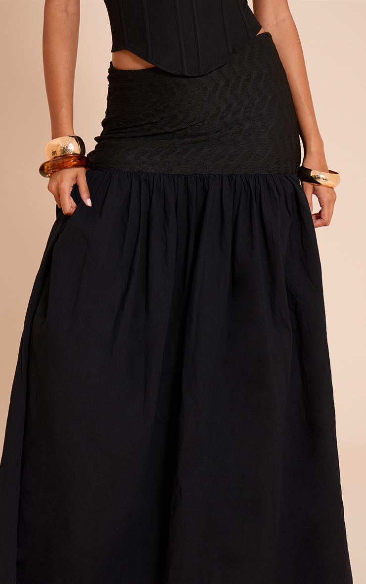 Black Textured Drop Waist Lightweight Woven Maxi Skirt Product Image