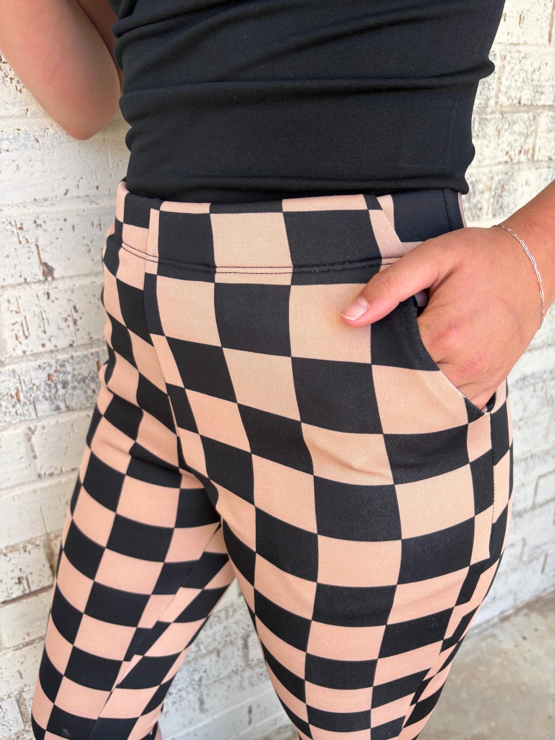 Black & Mocha Checkered Trouser Pants Product Image
