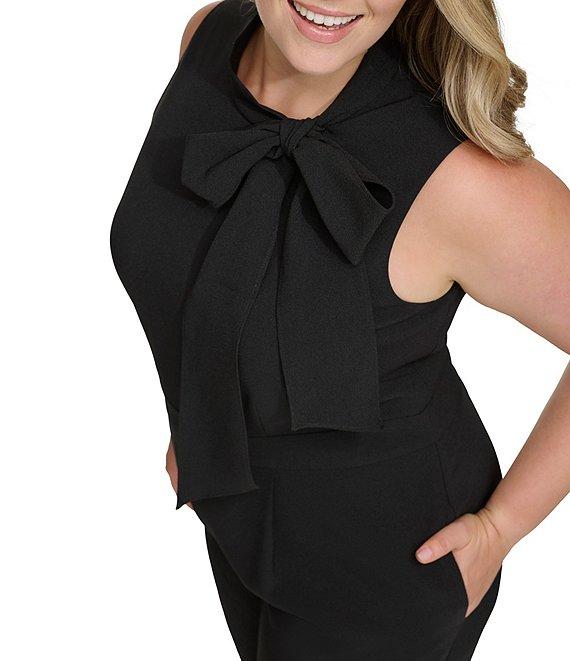 Vince Camuto Plus Size Bow Tie Halter Neck Sleeveless Stretch Crepe Jumpsuit Product Image