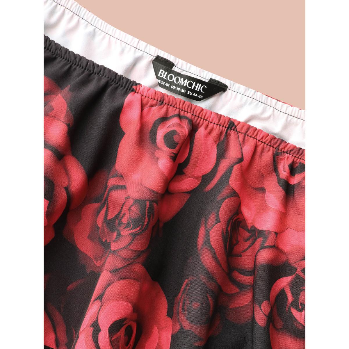 Plus Size Off-Shoulder Rose Pattern Ruffled Dress BlackFlower Women Elegant Ruffles One-shoulder neck Short sleeve Curvy BloomChic 30/6X Product Image