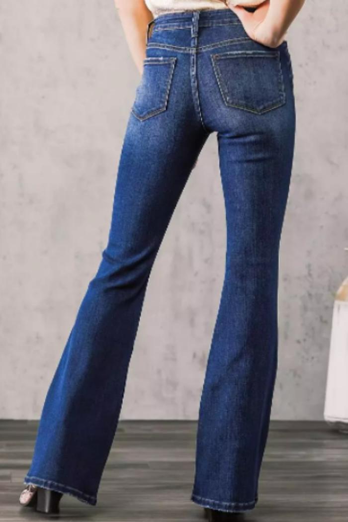 Alison Mid Rise Flare Jean with Leopard Detail Product Image