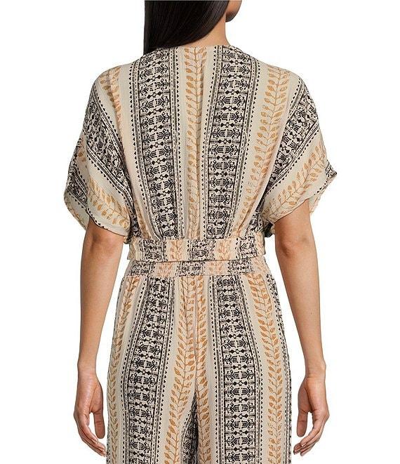 Angie Printed Surplus V-Neck Flutter Sleeve Wrap Cropped Top Product Image