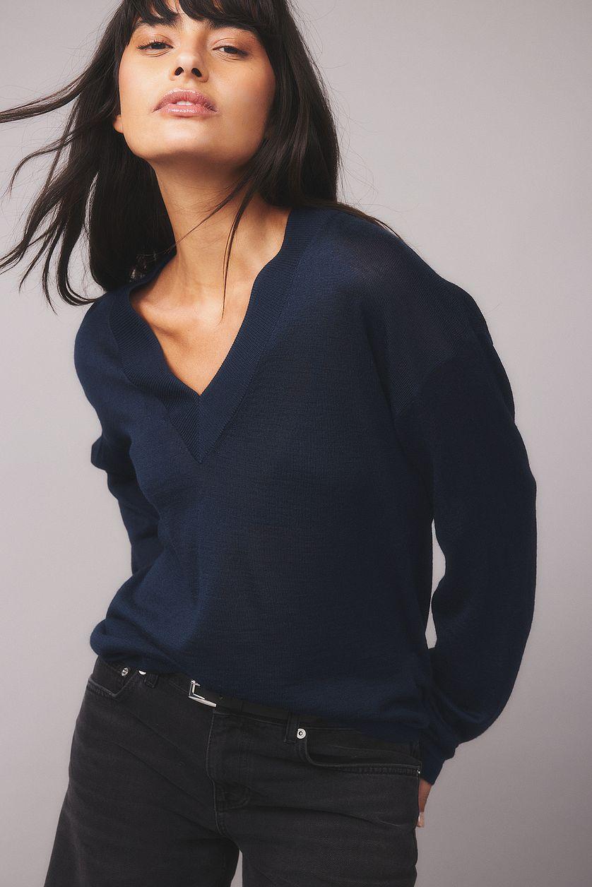 Oversized Wool Blend V-neck Knitted Sweater Product Image