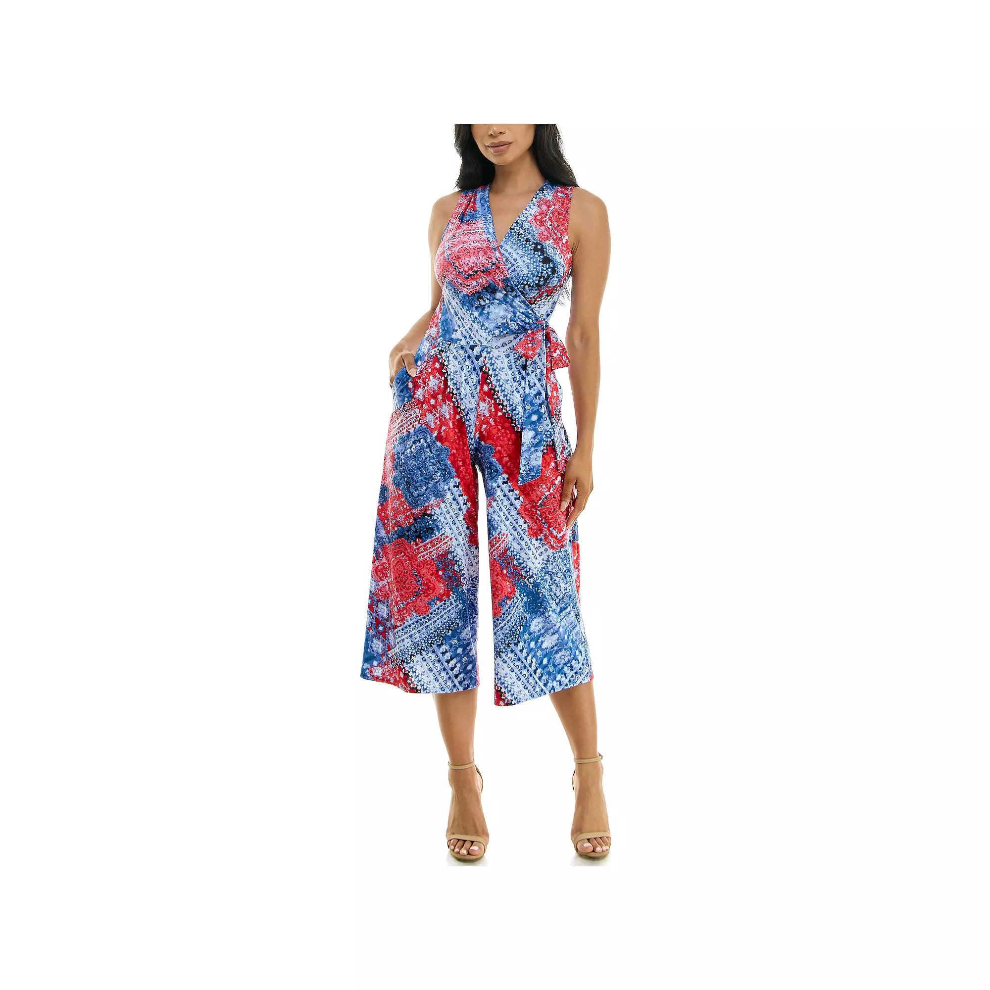 Women's Nina Leonard Print Surplice Wide-Leg Jumpsuit,  Product Image