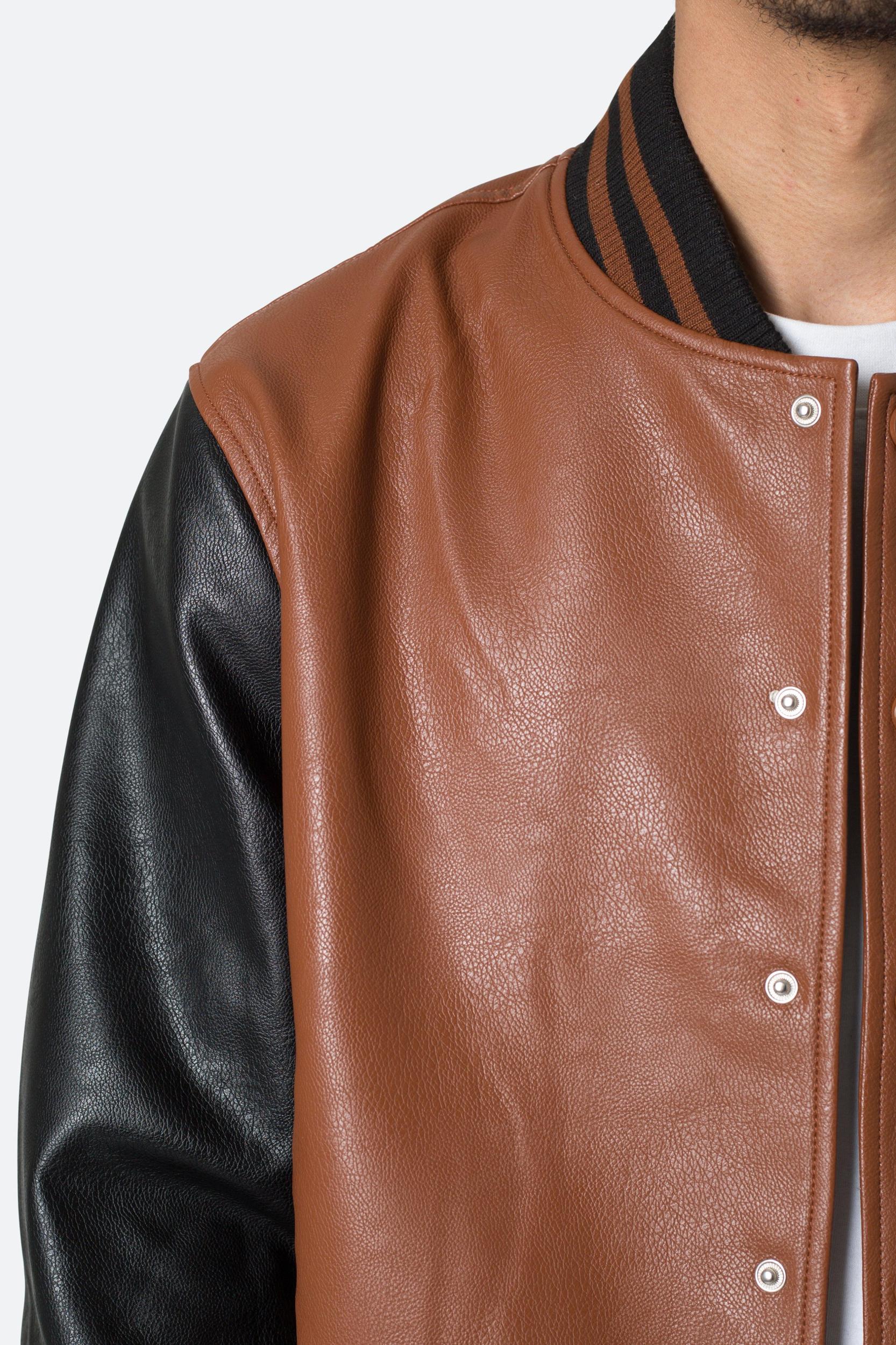 PU Varsity Jacket - Black/Brown Product Image