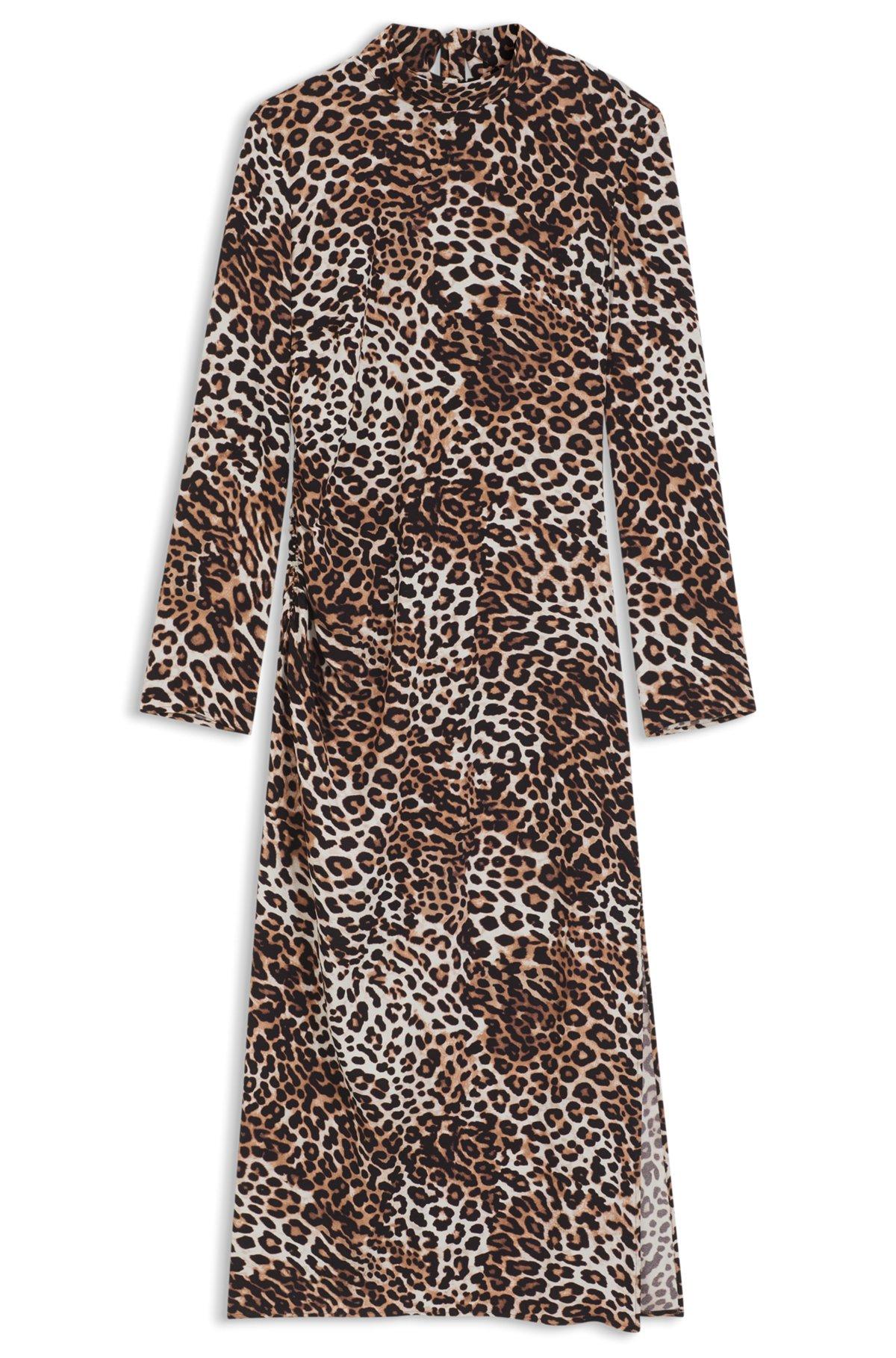 Leopard-print midi dress with tie collar Product Image