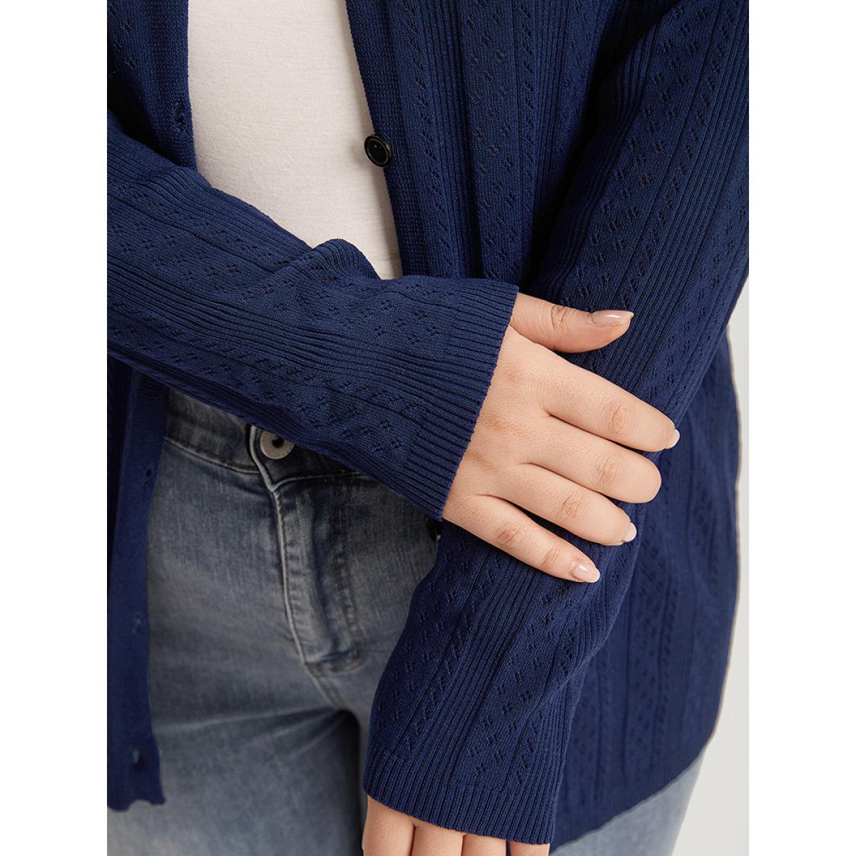 Plus Size Solid Button Down Very Stretchy Cardigan Indigo Women Casual Loose Long Sleeve Everyday Cardigans BloomChic 18-20/2X Product Image