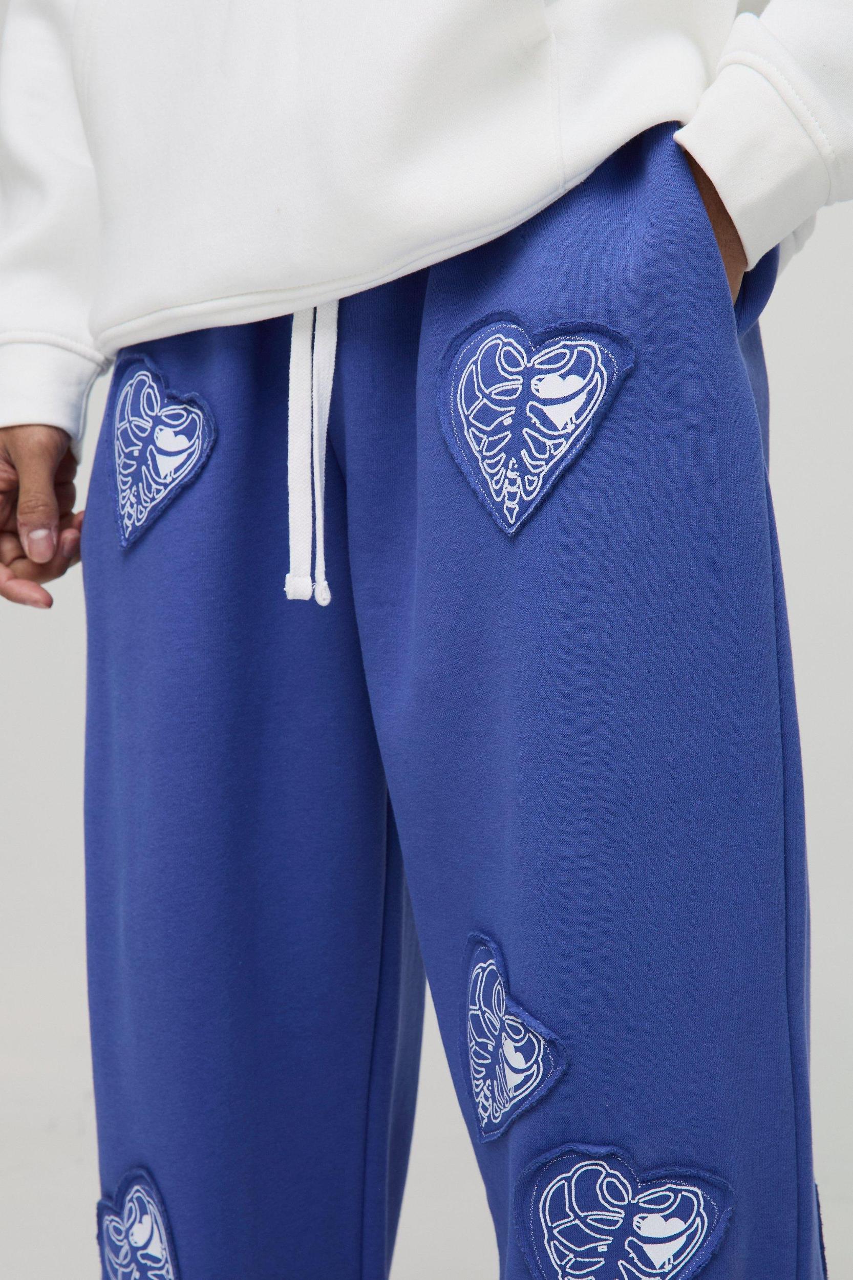 Extreme Wide Leg Hearts Applique Jogger | boohooMAN USA Product Image