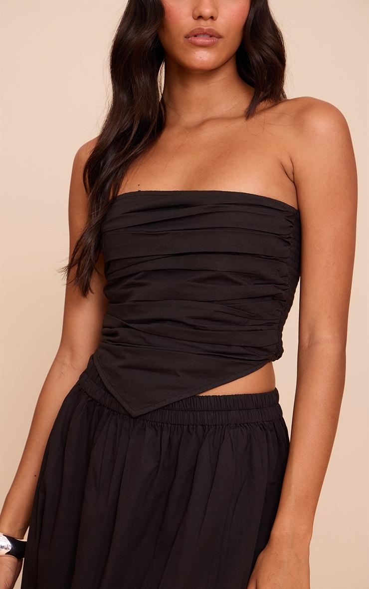 Black Cotton Poplin Ruched Front Bandeau Top Product Image