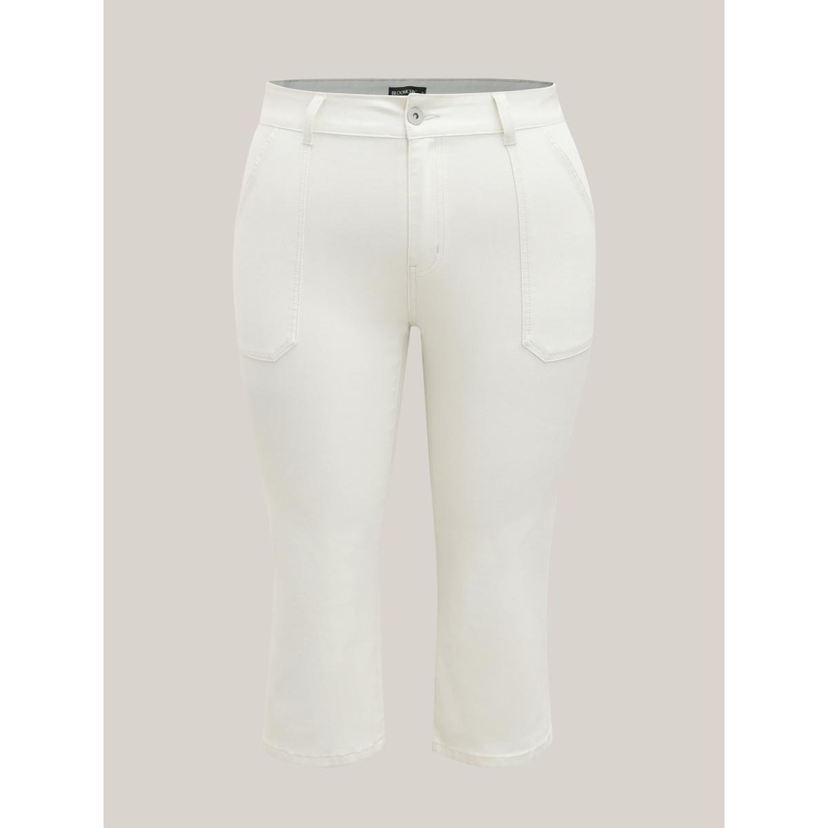 Plus Size Cotton Cropped Straight-Leg Mid-Rise Jeans Women Originalwhite Medium stretch Slanted pocket Jeans BloomChic 24/3X Product Image