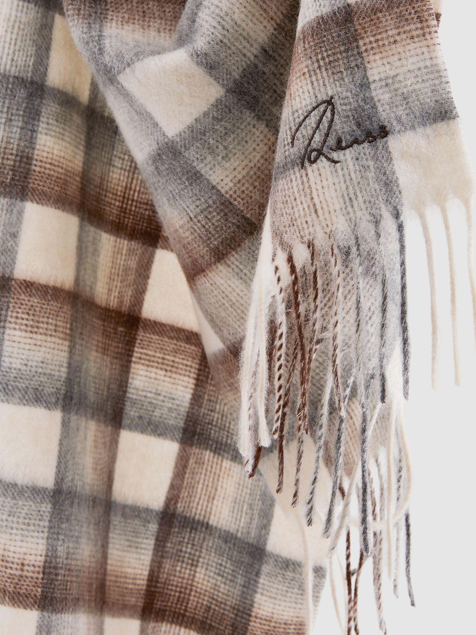 Wool and Cashmere Check Scarf in Brown/Oatmeal/Grey Product Image