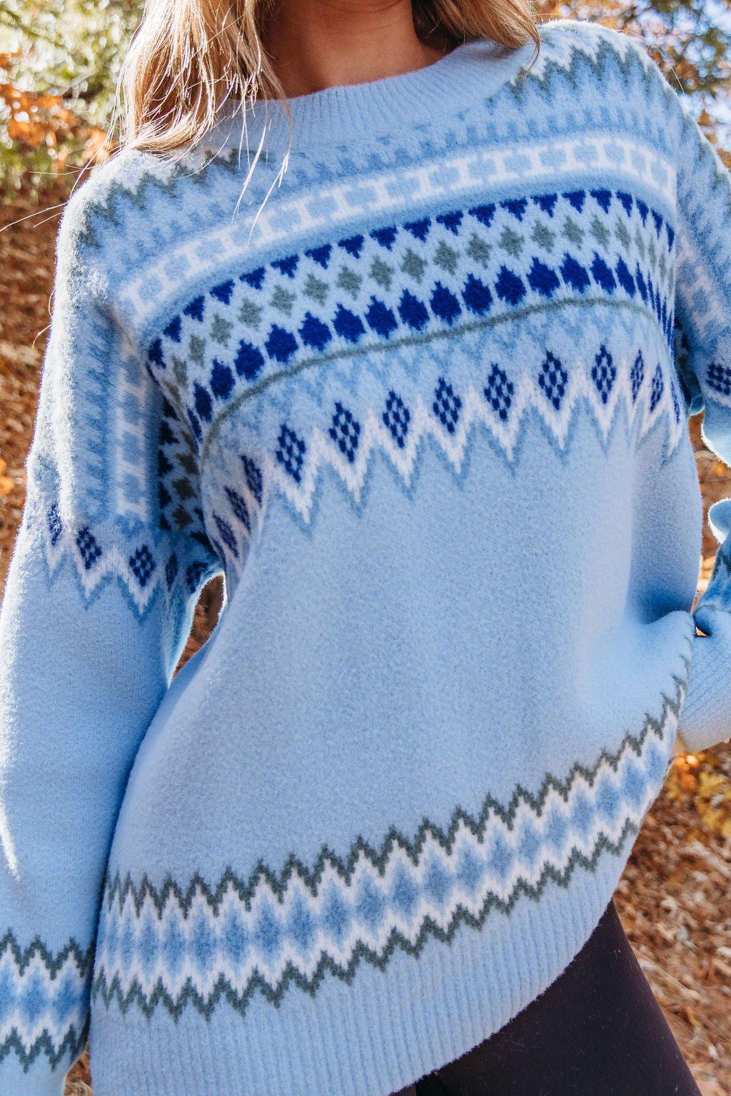 Blue Aztec Print Pullover Sweater - FINAL SALE Product Image