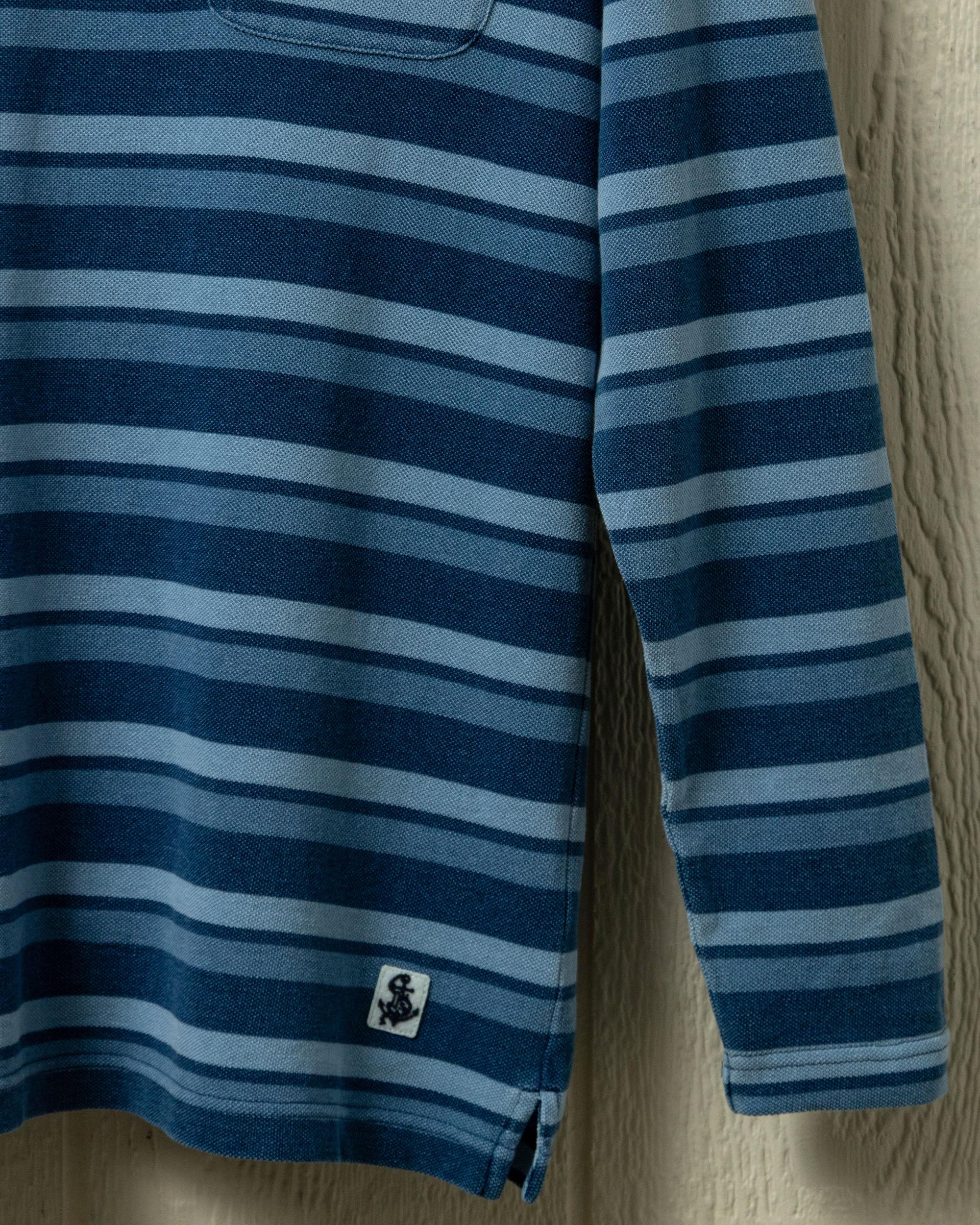 Long Sleeve Indigo Pique Polo in Blue Multi Product Image