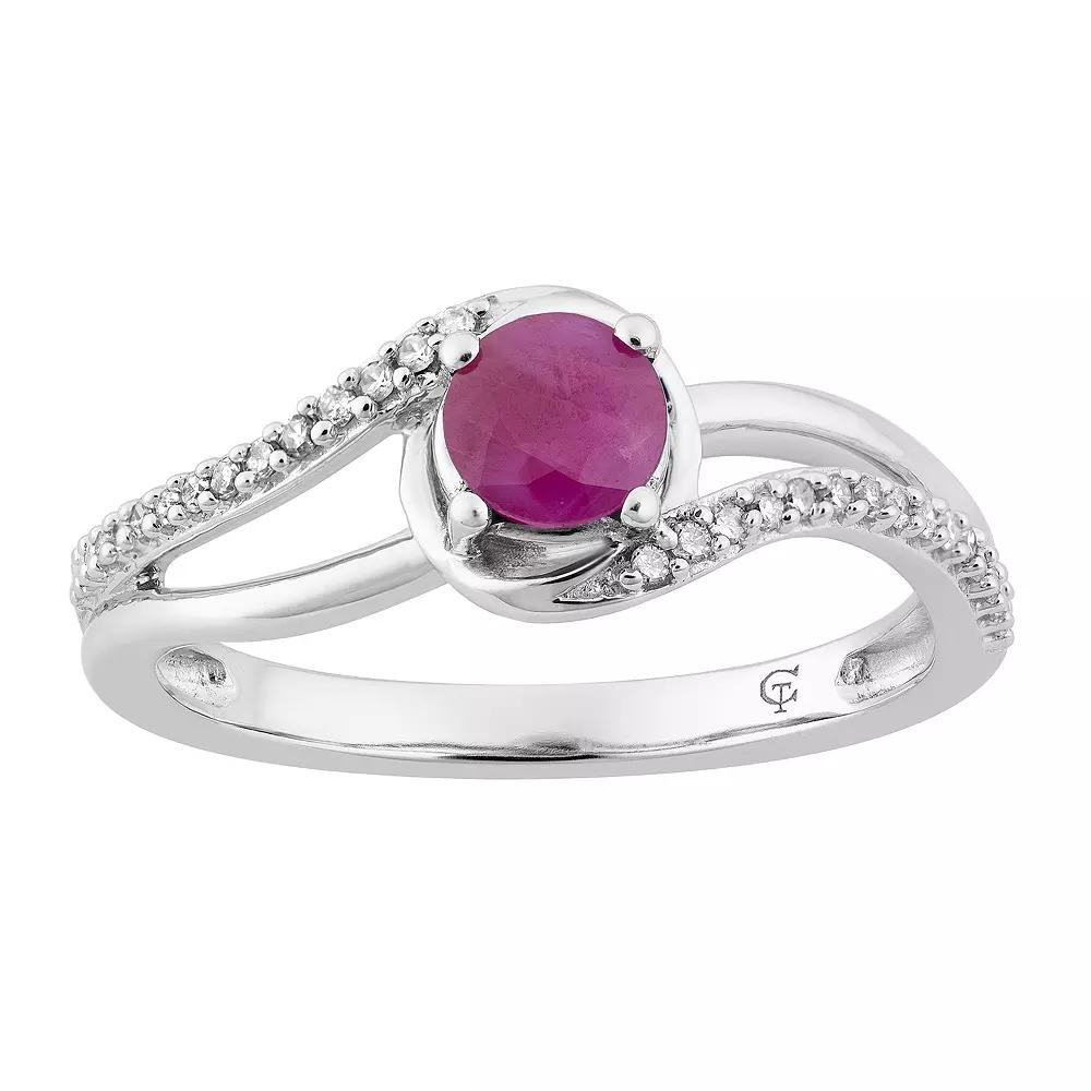 LOVEABLES 10k White Gold Ruby & 1/8 Carat T.W. Diamond Swirl Ring, Women's,  Product Image