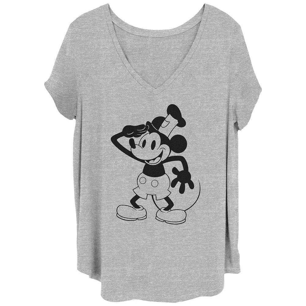 Disney's 100th Anniversary Women's Mickey Mouse Steamboat Willie Captain V-Neck Tee, Girl's,  Product Image