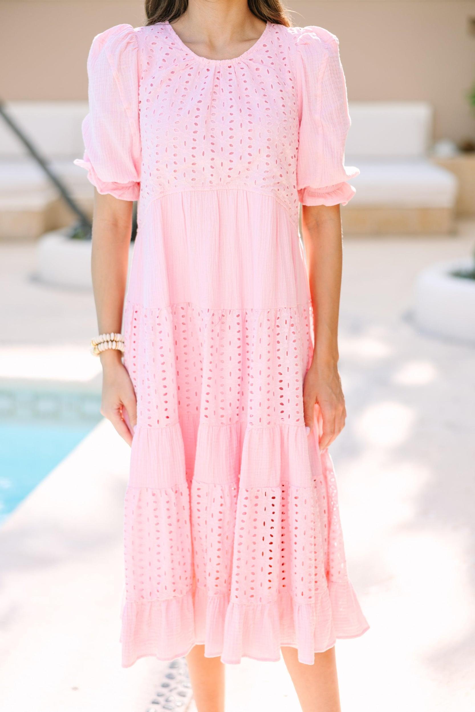Making Moves Pink Eyelet Midi Dress Female Product Image